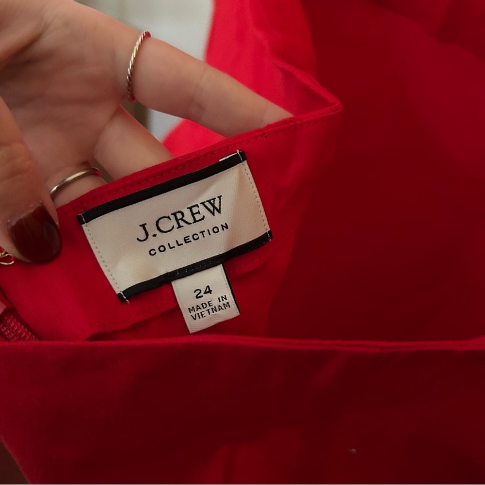 J.Crew Collection Side-Ruched Dress Stretch Linen-Viscose Blend Red Plus Size 24 - Picture 5 of 8